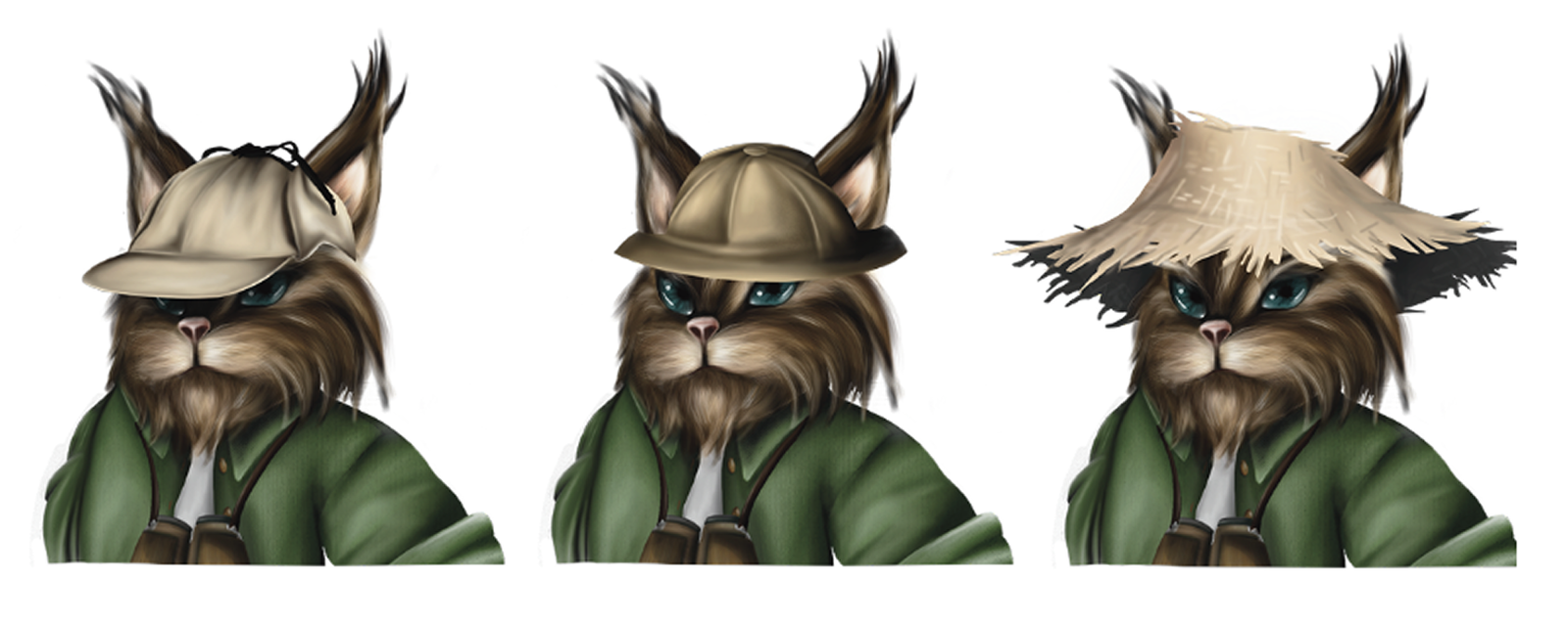 Déclinaison de la mascotte avec des chapeaux